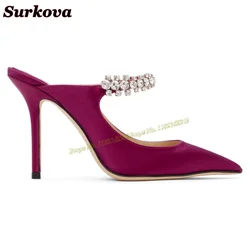 Suede Rhinestone Red High Heels Summer Pointed Stiletto 6cm/8cm Shallow Mouth Slippers Fashion Catwalk Dress Women'S Shoes 46