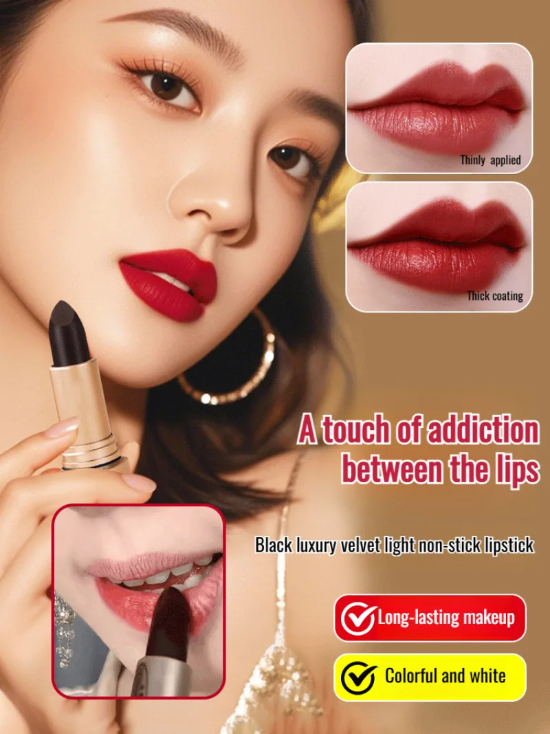 Black luxury velvet noncolor loss lipstick whitening enhance waterproof