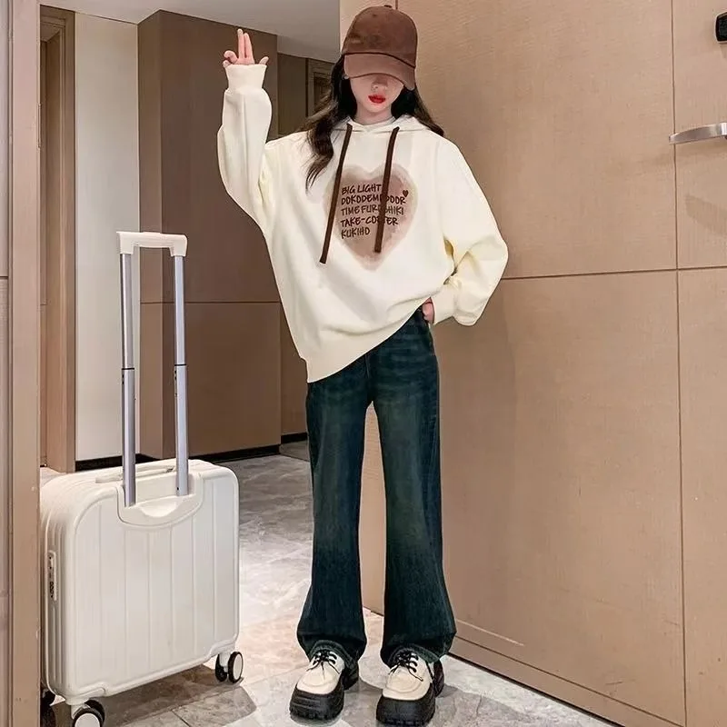 

Girls' 2025 New Autumn/Winter Casual Korean Style Trendy Loose Fit Versatile Hoodie Sweatshirt for Mid-Big Kids