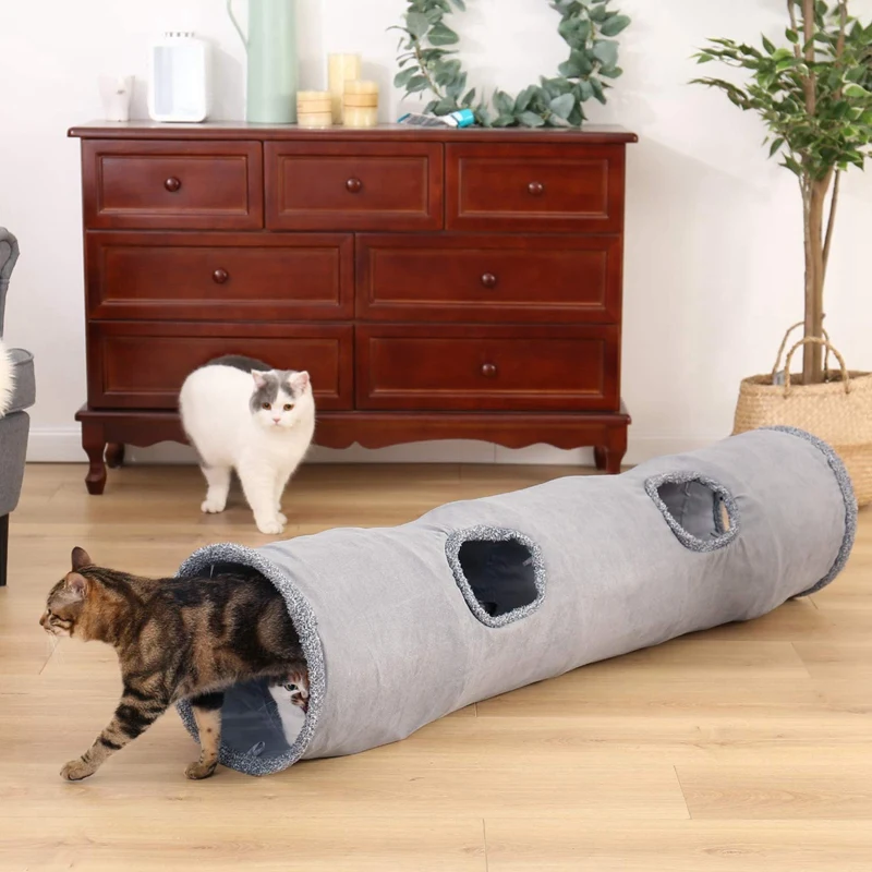 Pet Collapsible Cat Tunnel Cat Toys Play Tunnel Durable Suede Hideaway Pet Crinkle Tunnel With Ball 12 Inch Diameter