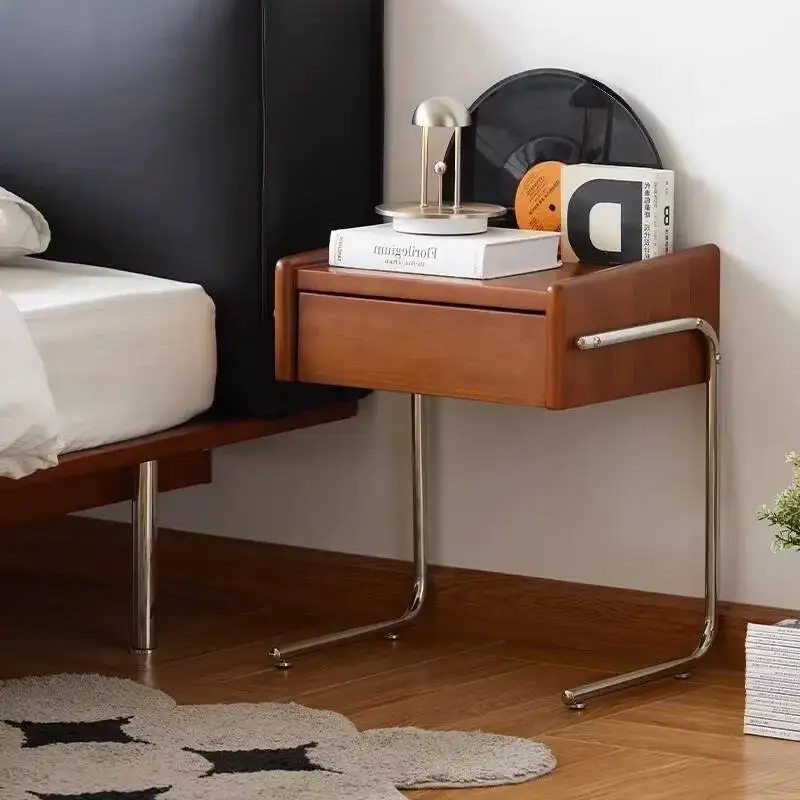 منضدة من الخشب الصلب الحديث العتيق - طاولة جانبية من الفولاذ المقاوم للصدأ عائمة بسيطة لغرفة النوم وغرفة المعيشة #2