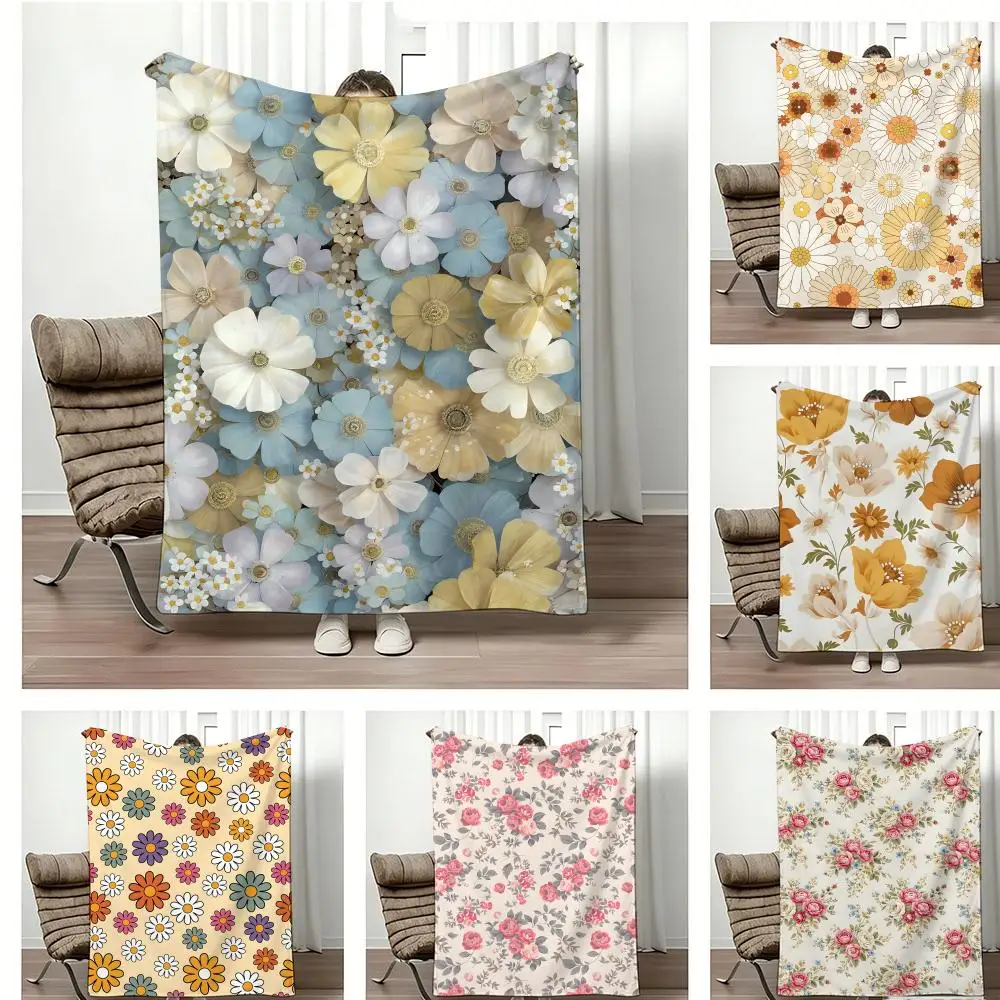 ANIME V-Vintage floral Throw Lightweight 240g Flannel Blanket Soft Skin-friendly for Summer Cooling