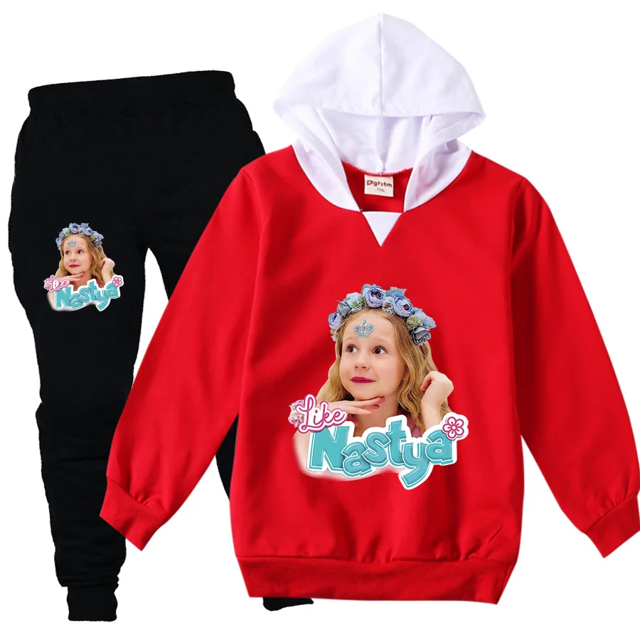 Lovely Like Nastya Show Kids Clothes Baby Girls Cartoon Hoodies Children's Clothing Sets Boys Hooded Sweatshirts Pants 2pcs Set