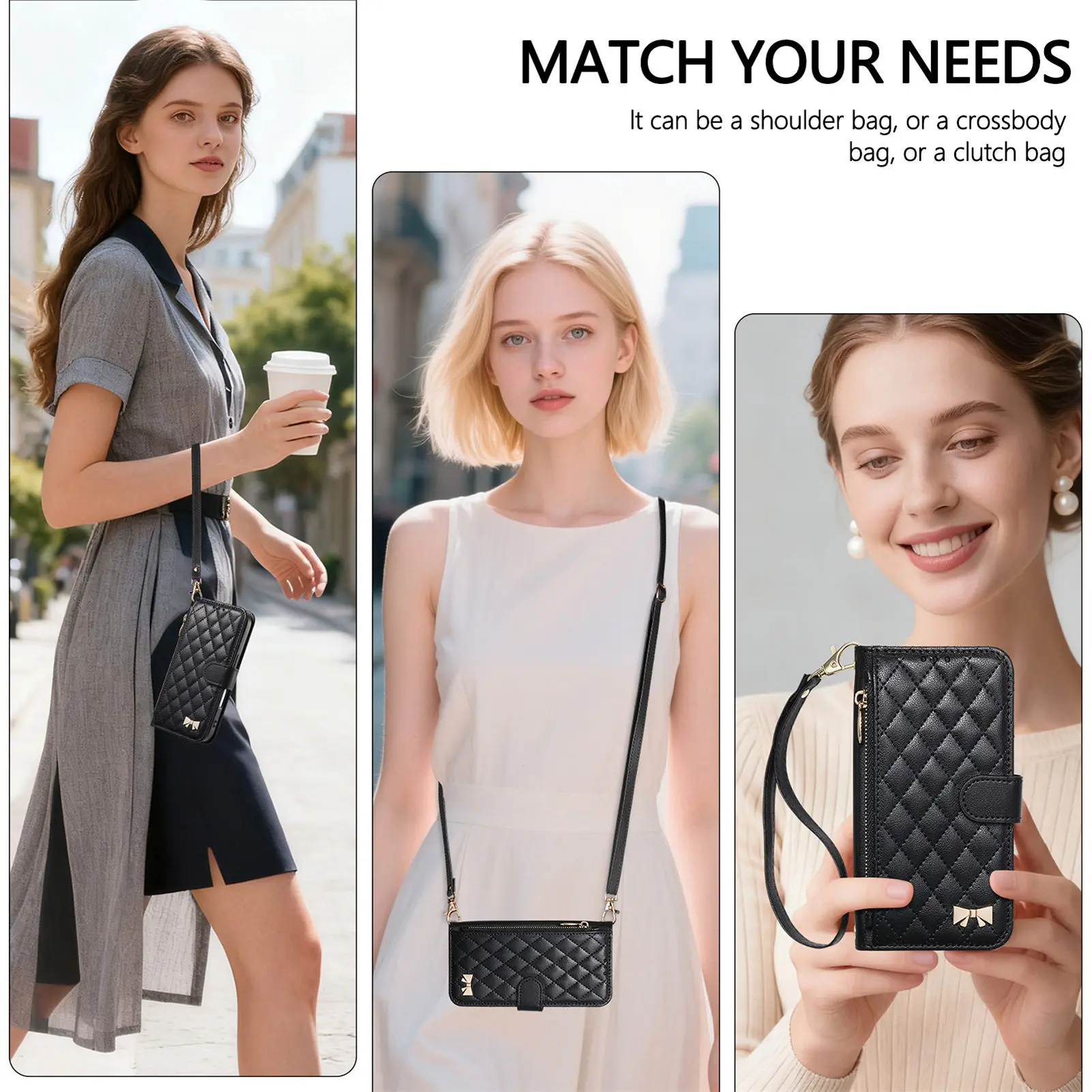 PU Leather Zipper Crossbody Wrist Strap Flip Wallet Phone Case For Samsung Galaxy S26 S25 Plus S24 FE S23 Ultra S22 A57 Cover