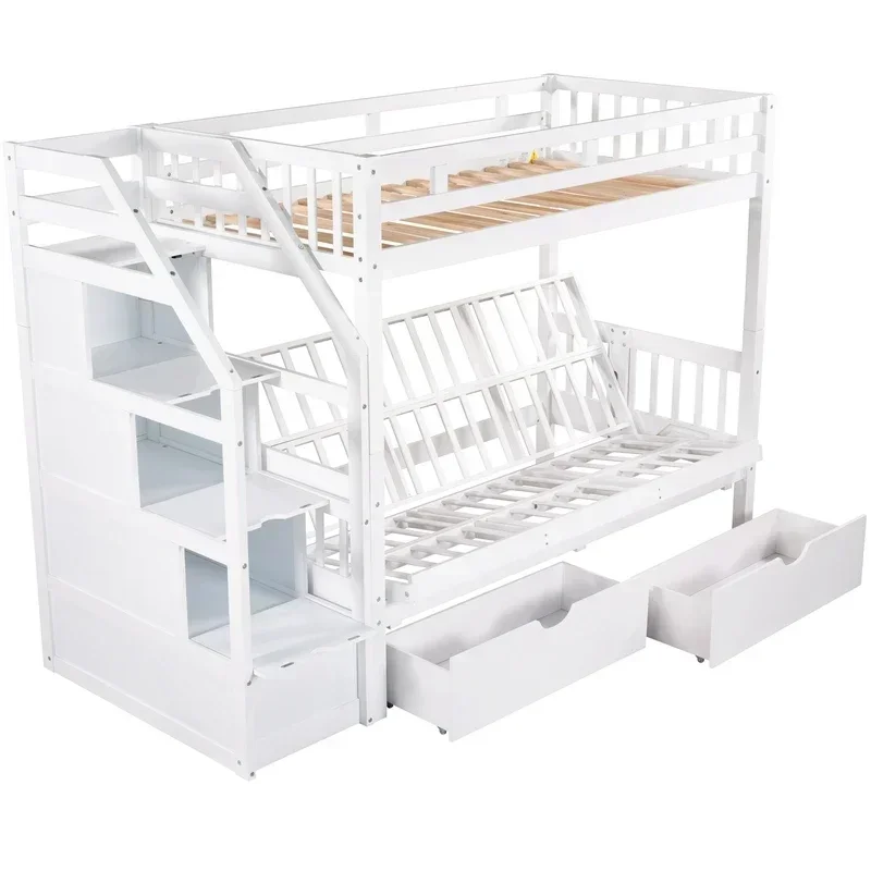

Twin over Full Bunk Bed with Two Drawers and Staircase, Down Bed can be Converted into Daybed,White