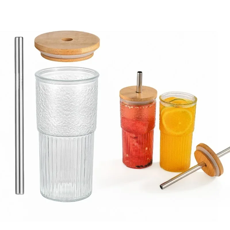 Tazza di vetro da 600 ml 20 once con coperchio e cannuccia Tazza di tè trasparente a bolle Bicchiere di succo di birra Latte Tazze di moka Tazza per colazione Bicchieri