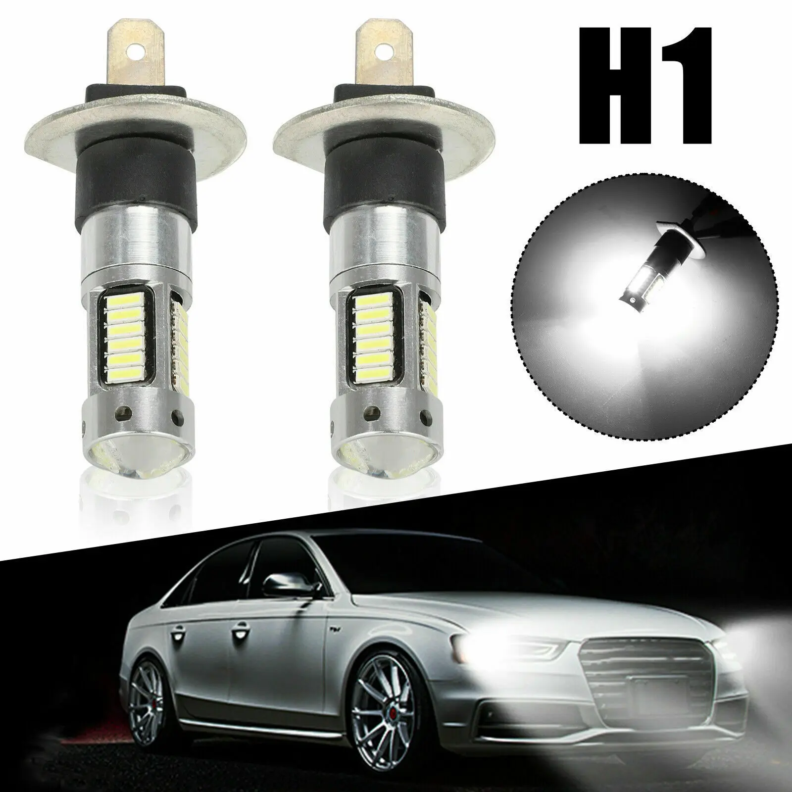 2pcs Car H1 LED Fog Light Lamp Headlight Kit High Beam Bulbs HID 6000K Xenon White DRL LED Headlight Bulb For Car Car Supplies