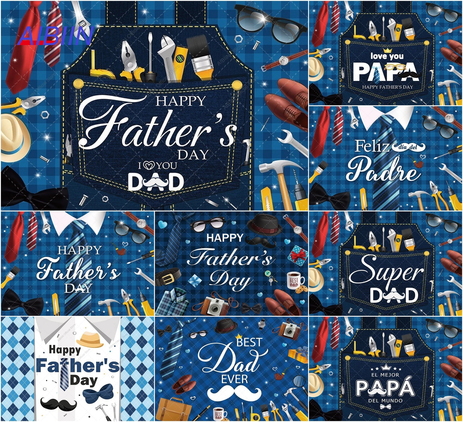Hintergrund zum Vatertag mit Aufschrift „Super Dad I Love You Papa“, Werkzeuggürtel, Fotohintergrund, Dekoration für Männer-Geburtstagsfeiern, Foto-Requisiten