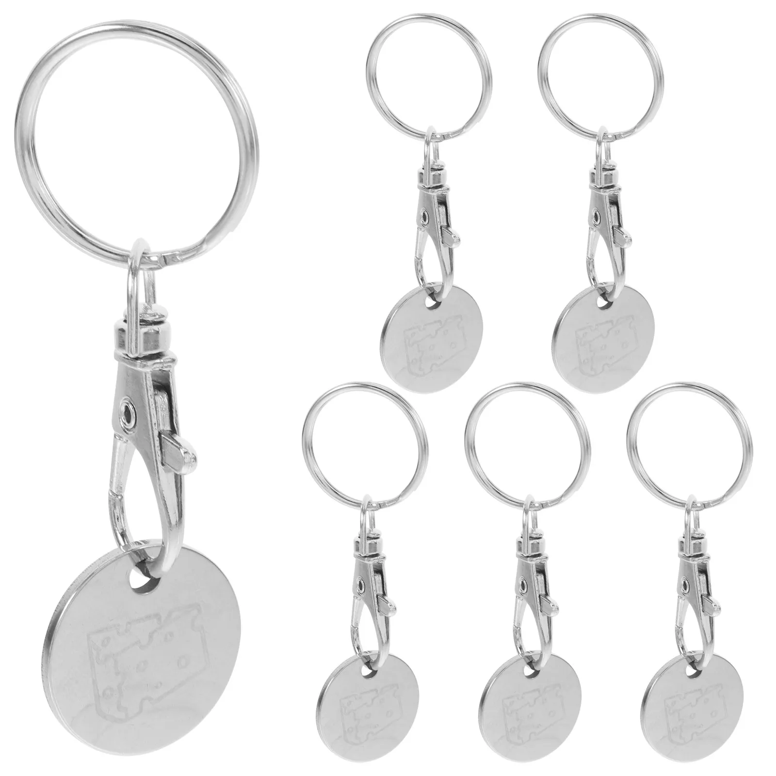6Pcs Stainless Steel Supermarket Trolley Token Keychain Shopping Cart Release Key Grocery Shopping Tool Portable Metal Keyring