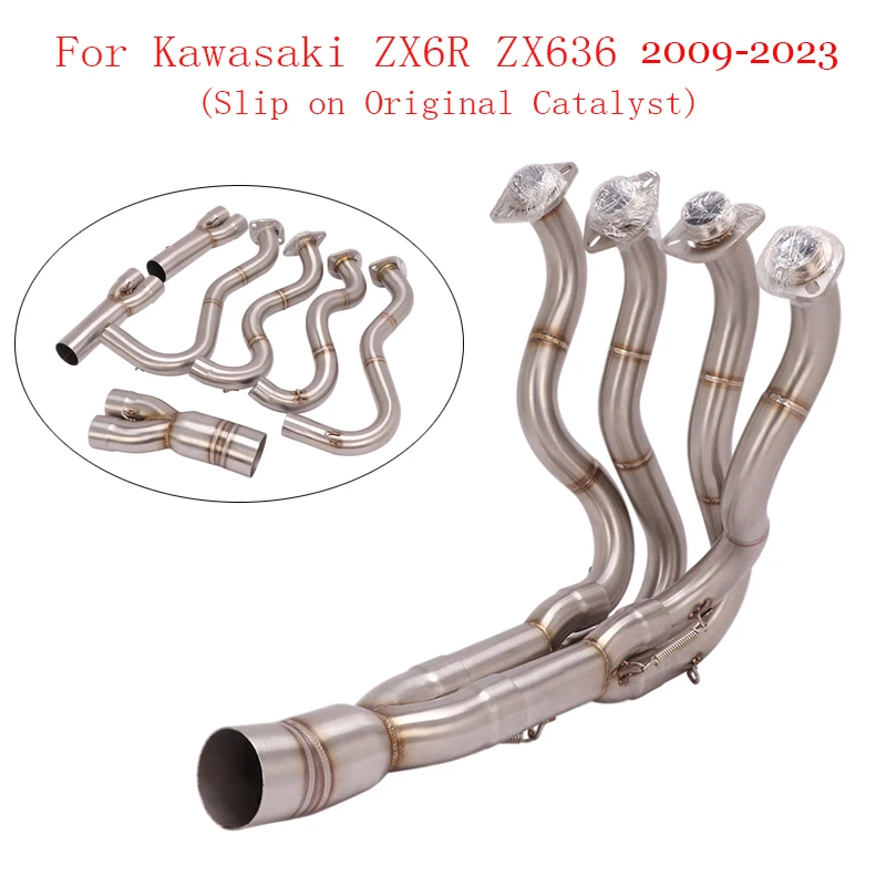 Motorcycle Exhaust System Header Front Connector Link Pipe Exhaust Pip for Kawasaki Ninja ZX6R ZX636 2009-2023 Slip on