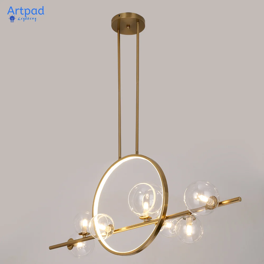 Lampadario moderno in oro lucido Illuminazione a LED Paralume a bolle di vetro nordico per sala da pranzo Lampada a sospensione a sospensione nera