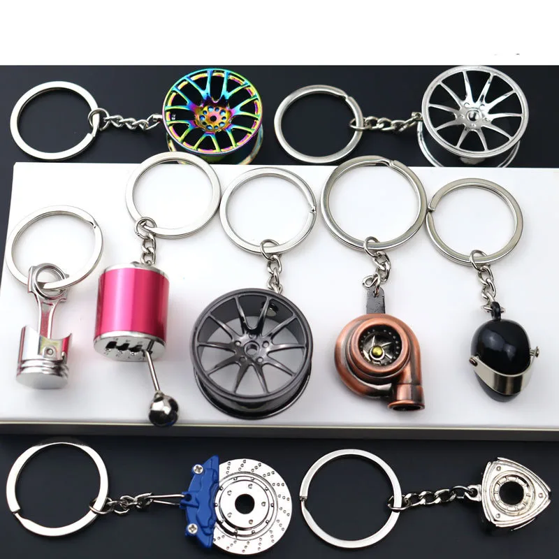 Creative Metal Keychain Turbo Gear Wheel Hub Brake Disc Shock Absorber Caliper Car Keychain Pendant