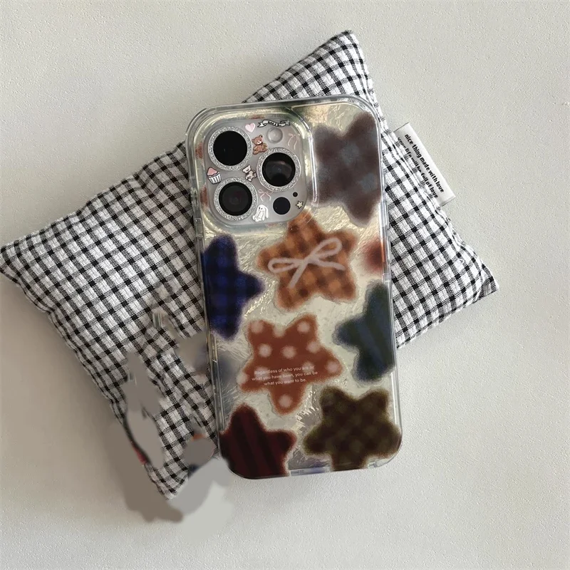 Koreaanse Winter Leuke Bruin Geruite Patten Telefoon Case Voor iPhone 17AIR 16 15 14 13 12 11 Pro MAX MINI XR XSMAX 7 8 Plus Y2K Cover