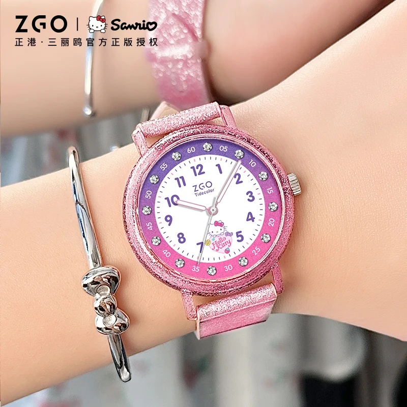 ZGO X Sanrio Hello Kitty Orologio per bambini Orologi al quarzo con diamanti lucidi Impermeabile Studente della scuola primaria Ragazza Regalo di Capodanno 2182