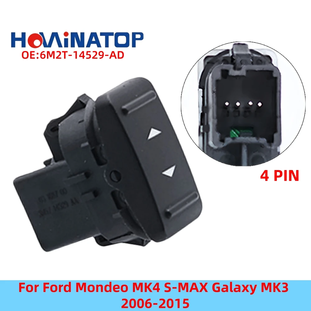 HOWINATOP 6M2T-14529-AD 4Pin Single Power Window Switch For Ford Mondeo MK4 S-MAX Galaxy MK3 2006-2015 OEM Replacement