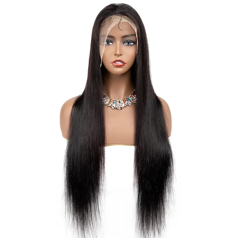 Plussign 13X4 Lijmloze Rechte Kant Voor Pruik 100% Menselijk Haar Lange Natura Black Straight Braziliaanse Menselijk Haar Pruiken