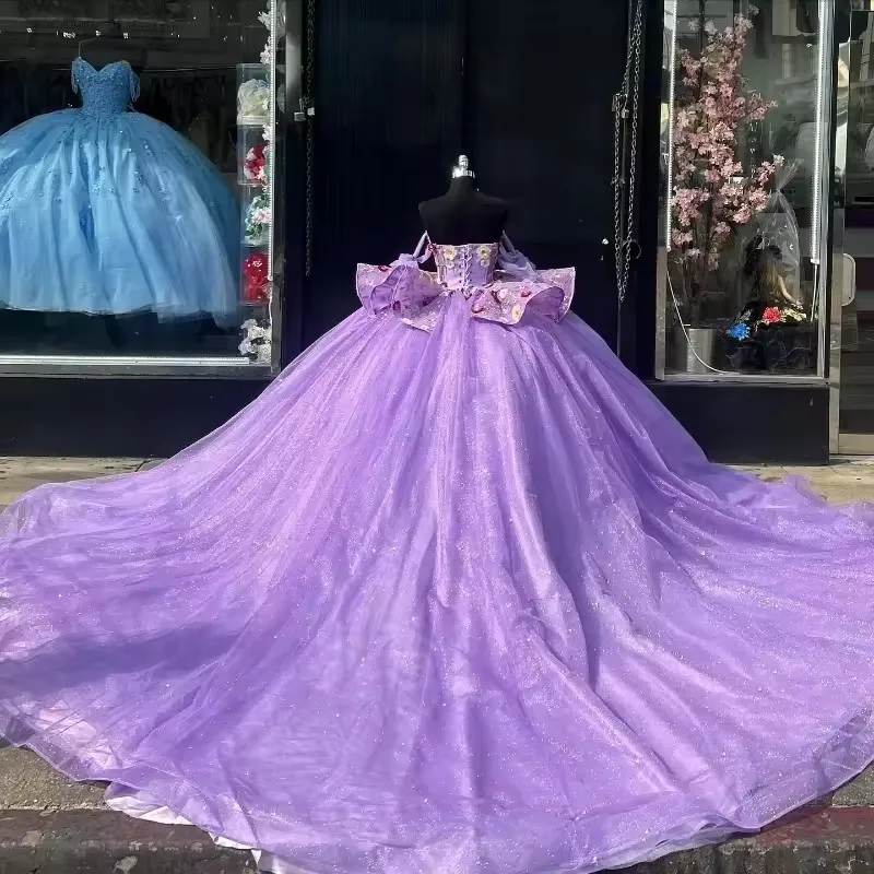 ANGELSBRIDEP Glittering Lilac Quinceanera Dresses Sweetheart Flowers Lace Beading Birthday Party Princess Vestidos De 15 Anos