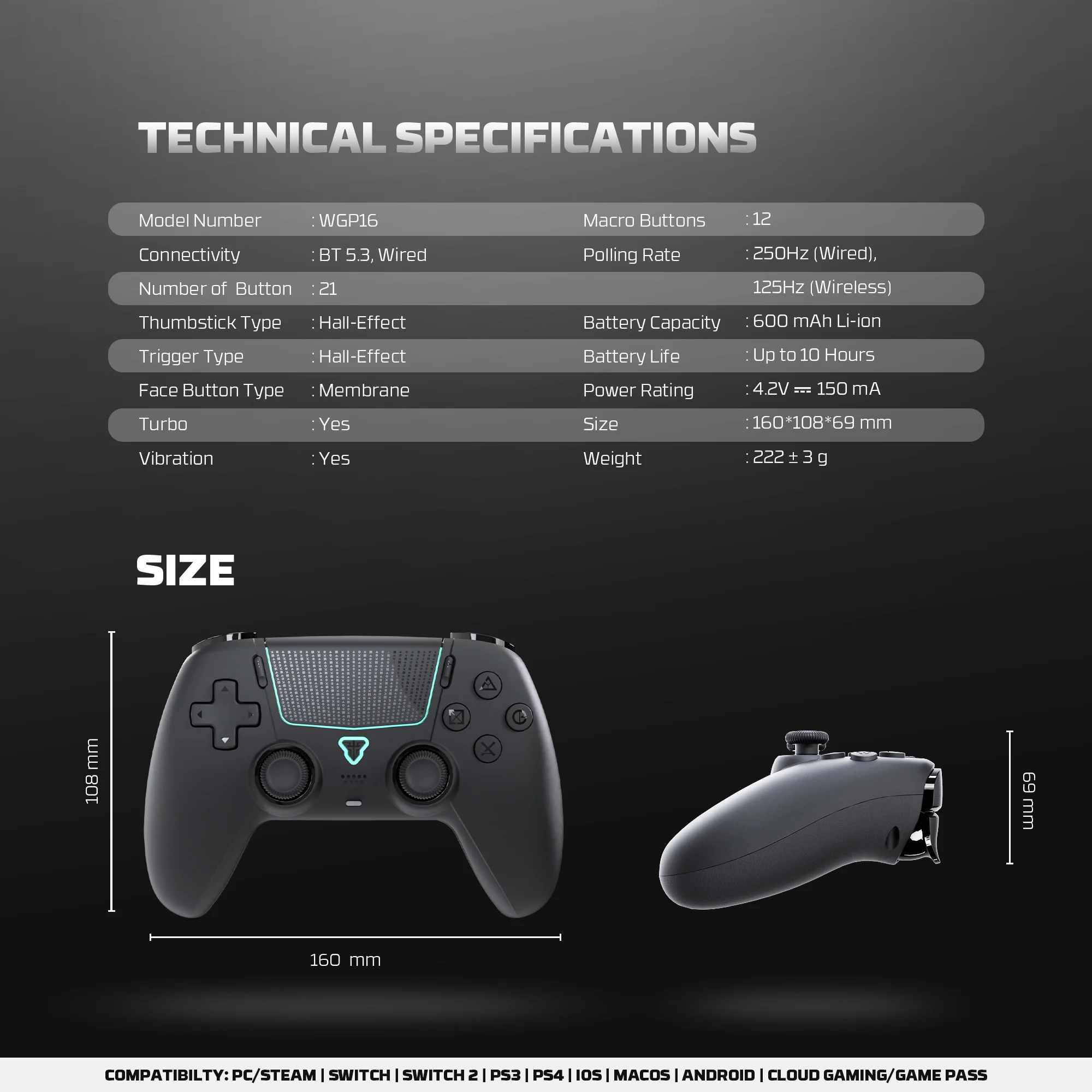 FANTECH NOVA II WGP16 لوحة ألعاب لاسلكية مستشعر الدوران عصا التحكم في القاعة ومشغل التأثير لألعاب وحدة التحكم السلكية PS4 NS2