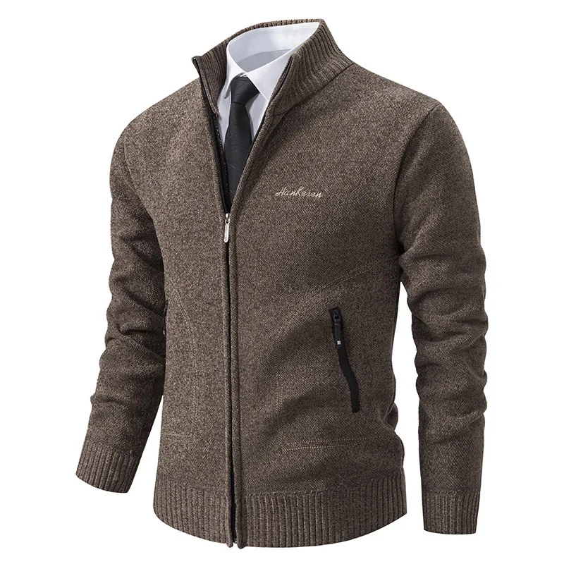 Cárdigan de punto para hombre, informal, de lana, con cuello levantado, suéter cálido, chaqueta, abrigo con cremallera a la moda, ropa para hombre 2024