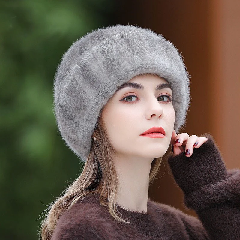 Winter New Fashion Women's Warmth Hat Luxury True Mink Ear Protection Hat Korean Edition Thickened Large Size Beret