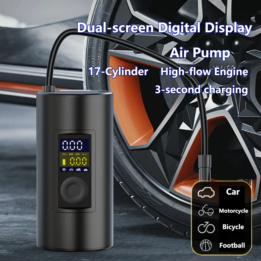 

Portable Tire Inflator Electric Inflator Dual-screen Digital Display Motorcycle Electric Air Pump Car Bicycle Ball Inflator Tool