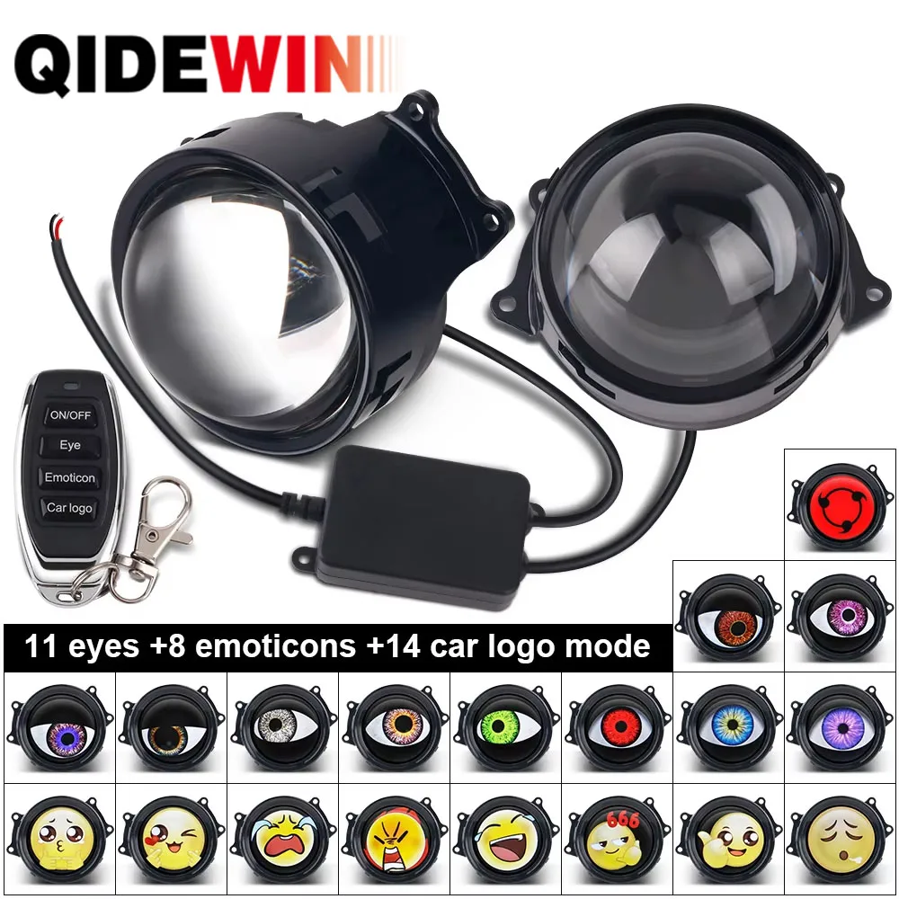 12V 3-inch Devil's Eye LED Car Dynamic Lenses Headlights With Remote Control Angel Eyes 33 Modes Devil Eyes Retrofit Kit For Car