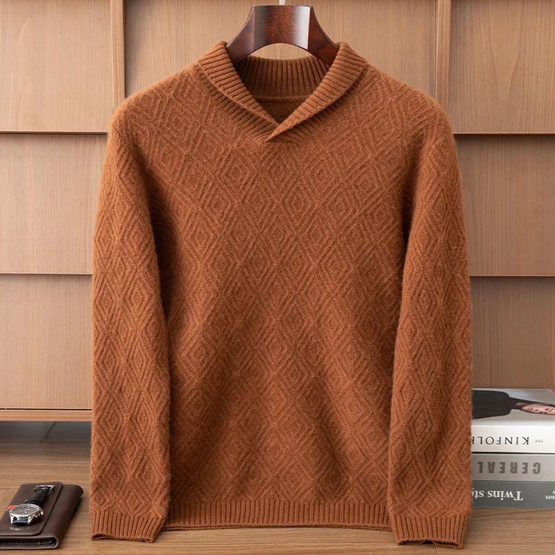 

Мужской свитер из 100% чистого кашемира, пуловер с отложным воротником, осень-зима, кашемировый трикотаж, умная повседневная стильная одежда, роскошные топы