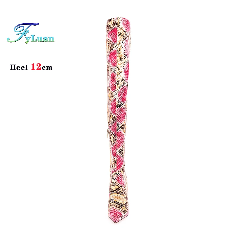 

Size 35-47 Autumn Winter New Women Pointed Thigh Boots 12CM Stiletto Heel Boots Fashion Snake Print Over The Knee Woman Shoes