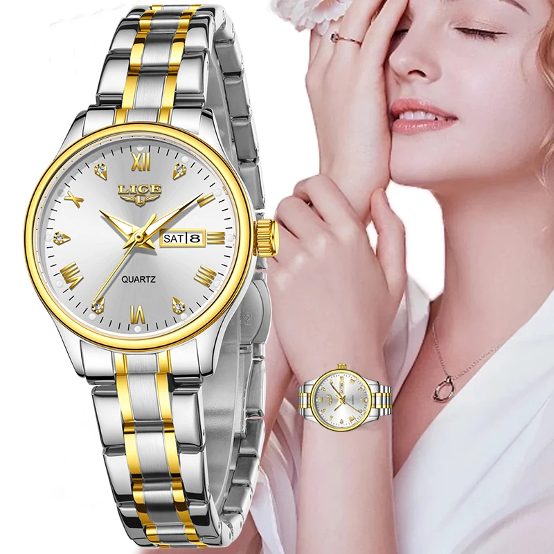 LIGE Fashion Watch for Women Luxury Quartz Gold Elegant Bracelet Wristwatch Female Clock Ladies Waterproof Watches Reloj Mujer
