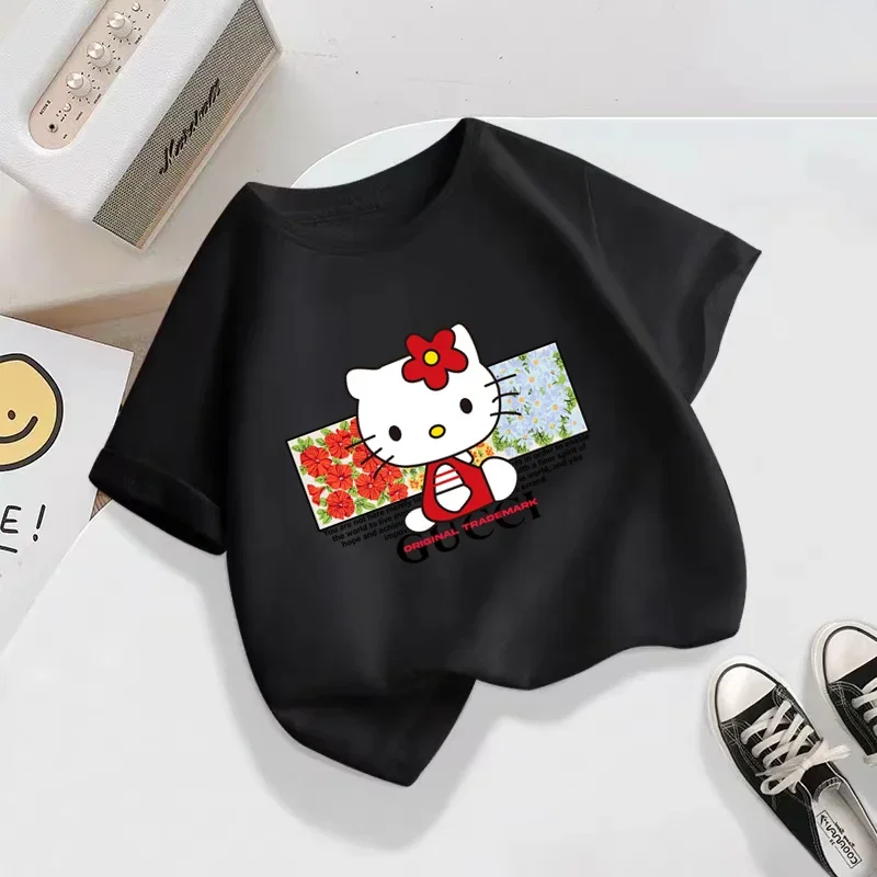 Sanrio Hello Kitty T-shirt Children\'s Clothing Girls T-shirt Short sleeve cartoon anime shirt Baby Boys Clothing set Casual top