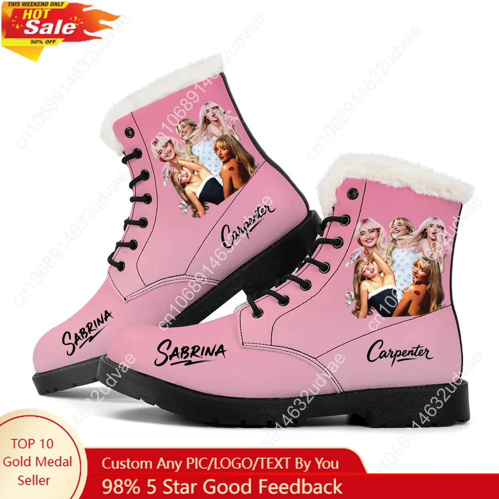 

Sabrina Carpenter Plush Boots Mens Womens Casual Shoes Pop Singer Outdoor Keep Warm Leather Boot Couple High Quality Custom Shoe