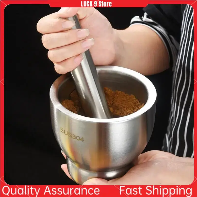 304 Stainless Steel Masher Solid Garlic Masher Household Grinding Masher Garlic Masher Garlic Mortar Grinding Bowl-AB52