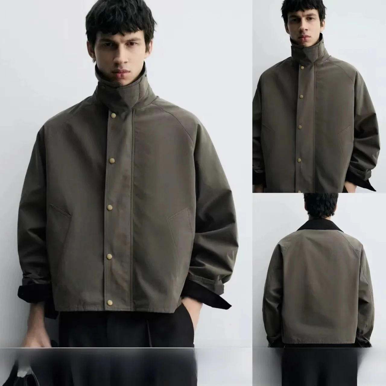 

Новая мужская куртка свободного кроя из технологичной ткани с цветными вставками и воротником, осенняя коллекция 2025 года, повседневная, из нейлона и хлопка, ветрозащитная