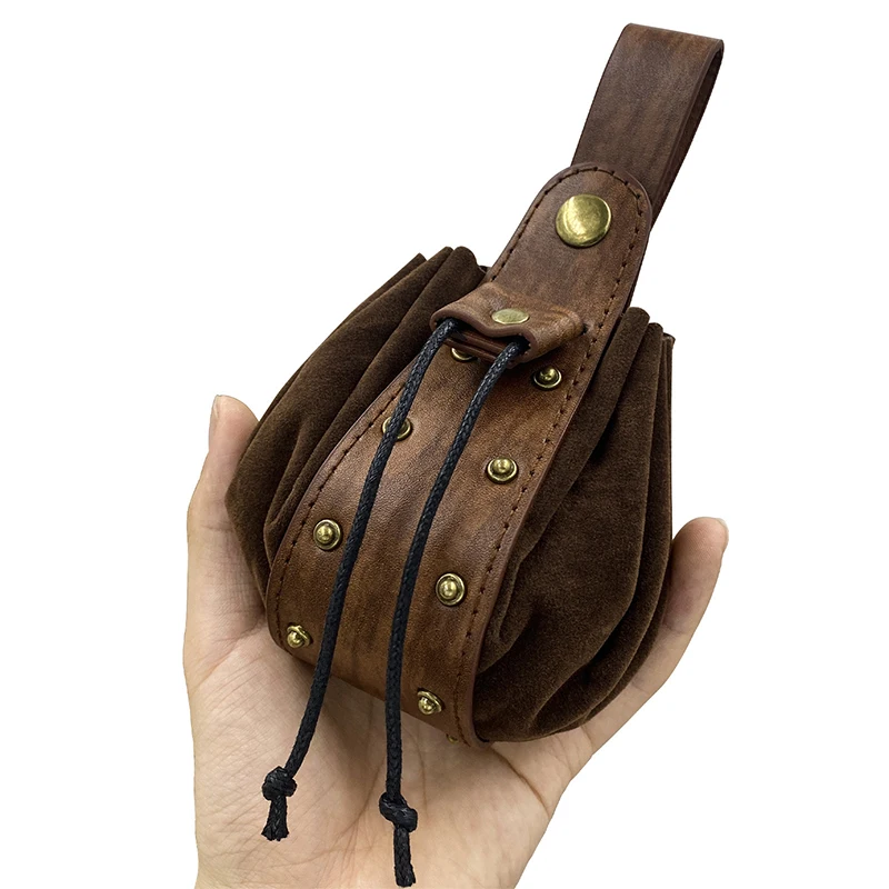 Medieval Vintage Money Pouch Bag Waist Bag Cosplay Costume Belt Accessory New Style Leather Drawstring Hanging Coin Purse