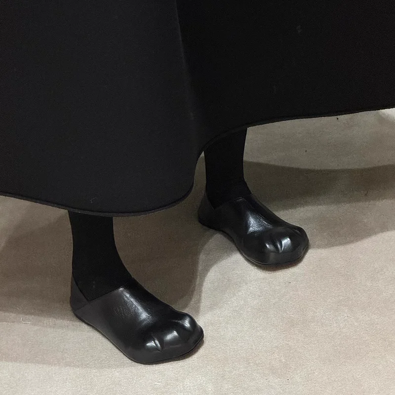 

Black Genuine Leather Cat Claw Shoe 2025 Summer New Cute Casual Flat Shoe Fashion Women Party Street Style Slip On Leather Shoes