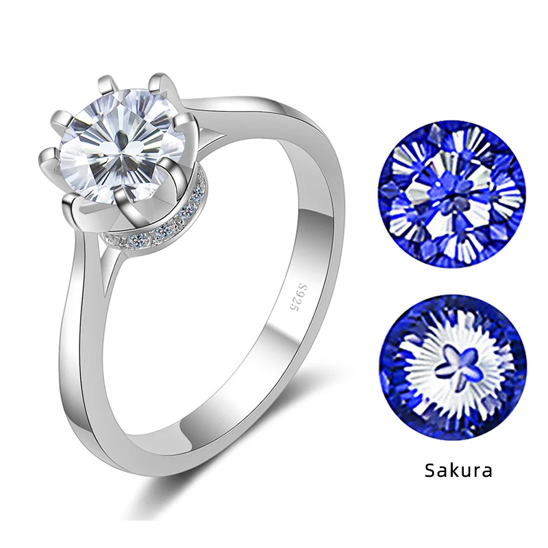 BIJOX STORY Love 100 Plum Blossom Sakura Cuts 1 Carat Moissanite Female Ring for Female S925 Sterling Silver Fine Jewelry Rings