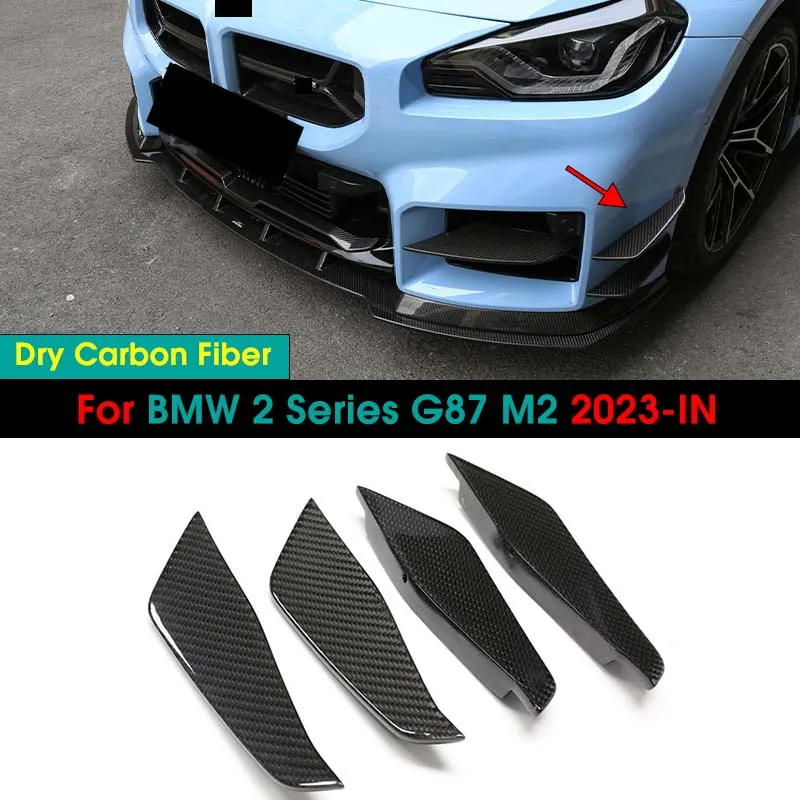 Dry Carbon Fiber Front Bumper Side Canards Fin Flaps Trim For BMW 2 Series G87 M2 2023-IN AC Style Car Splitter Canard Body kit