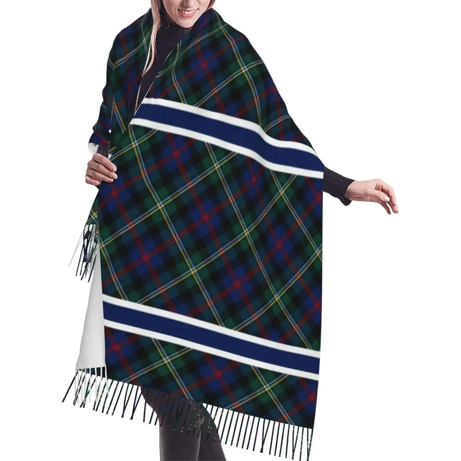 Damenmode, kariertes Kaschmirgefühl mit Quaste, großer Schal, warmer Party-Schal, Wickelschal, Schal für Geschenk, Frauen, Frühling, Herbst, Winter