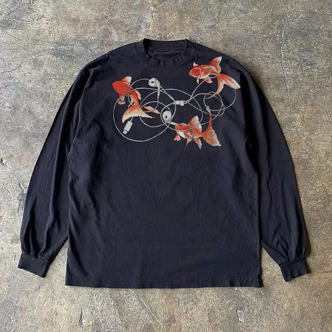 Heavyweight 310g Pure Cotton Long Sleeve T-Shirt Streetwear Versatile Retro American Style Men's Women's round Neck Top