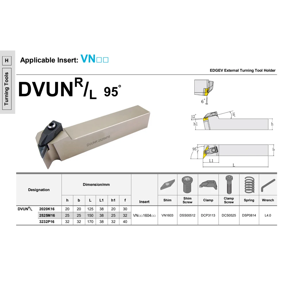 DVUNR16 DVUNR2020 DVUNR2525 DVUNL3232P16 أداة تحول خارجية ، أدوات قطع مخرطة DVUNR DVUNL ، حامل أدوات VMG ، شريط قاطع CNC