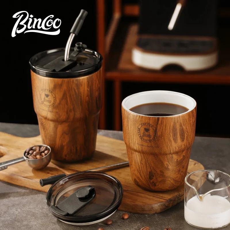 Bincoo Coffee Thermos Cup Insulated Anti-scalding Thermal Insulation Cold Water Cup 304 Stainless Steel with Straw 480ml/580ml