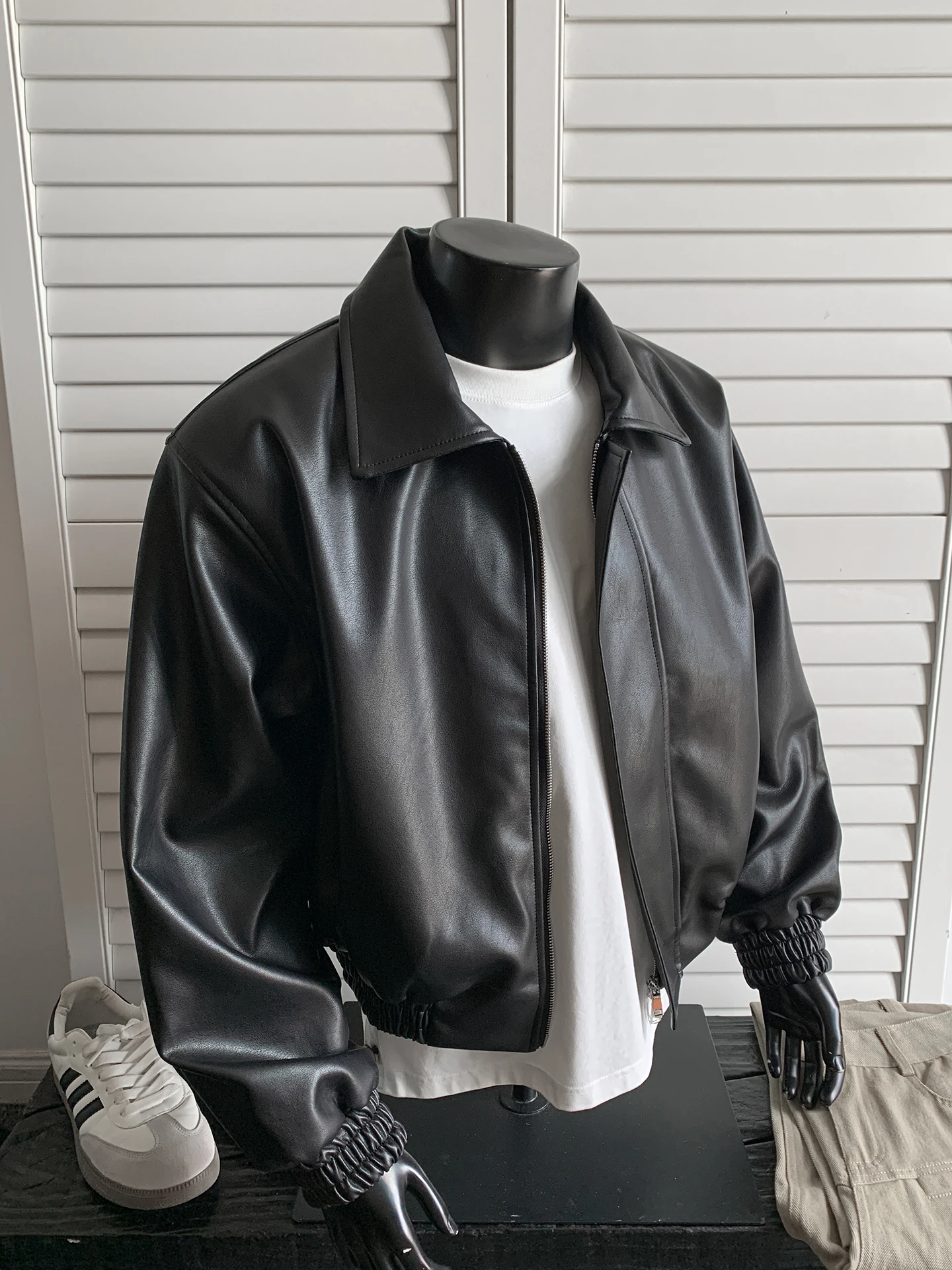 

American Retro ort oulder Padded Motorcycle Leather Jaet Men's Spring Autumn Trendy Brand Cool Heavy High-End Feel Jaet