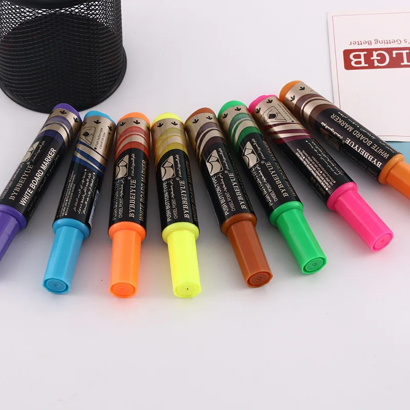 8-Piece Set of Press-Type Erasable Whiteboard Markers, Teacher's Water-Based Black Non-Toxic Colored Red and Blue Blackboard Markers, Easy-To-Erase Short Thick Tip Markers, Erasable Whiteboard Pens, Mini Portable Marking Pens