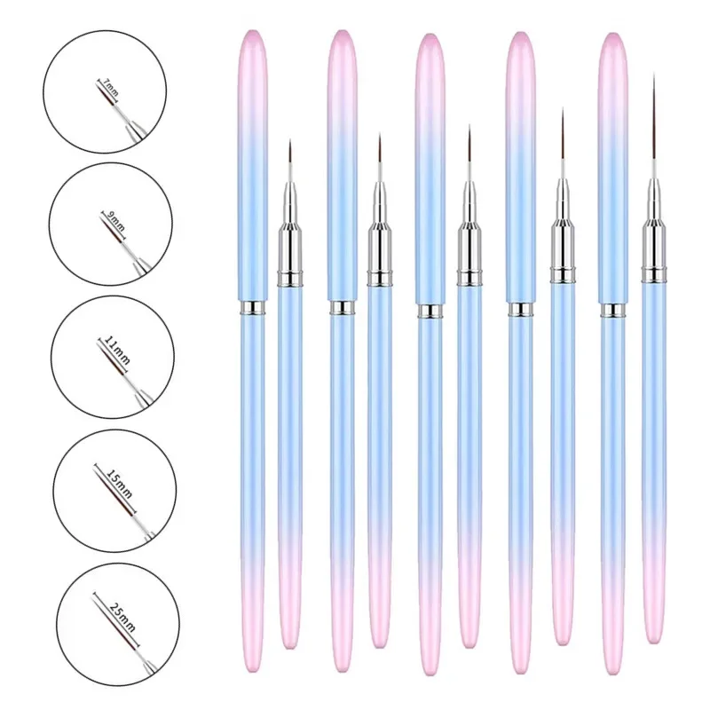 Pennelli per nail liner rosa Pennello per nail art in gel Pennello per pittura per smalto per unghie Set di pennelli per design per nail art Penna da disegno per gel
