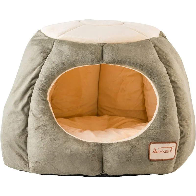 Cat Bed, Laurel Green and Beige