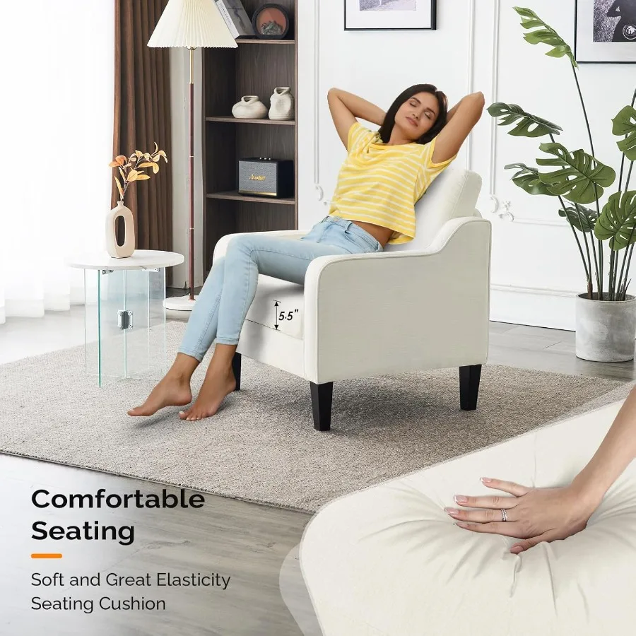 منتصف القرن كراسي لهجة الحديثة لغرفة المعيشة كريم أبيض مريح كرسي القراءة كراسي أريكة الشنيل الناعمة ذراع جانبي منجد