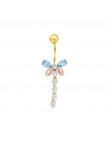 Gold navel Piercing butterfly with chains (9kts)