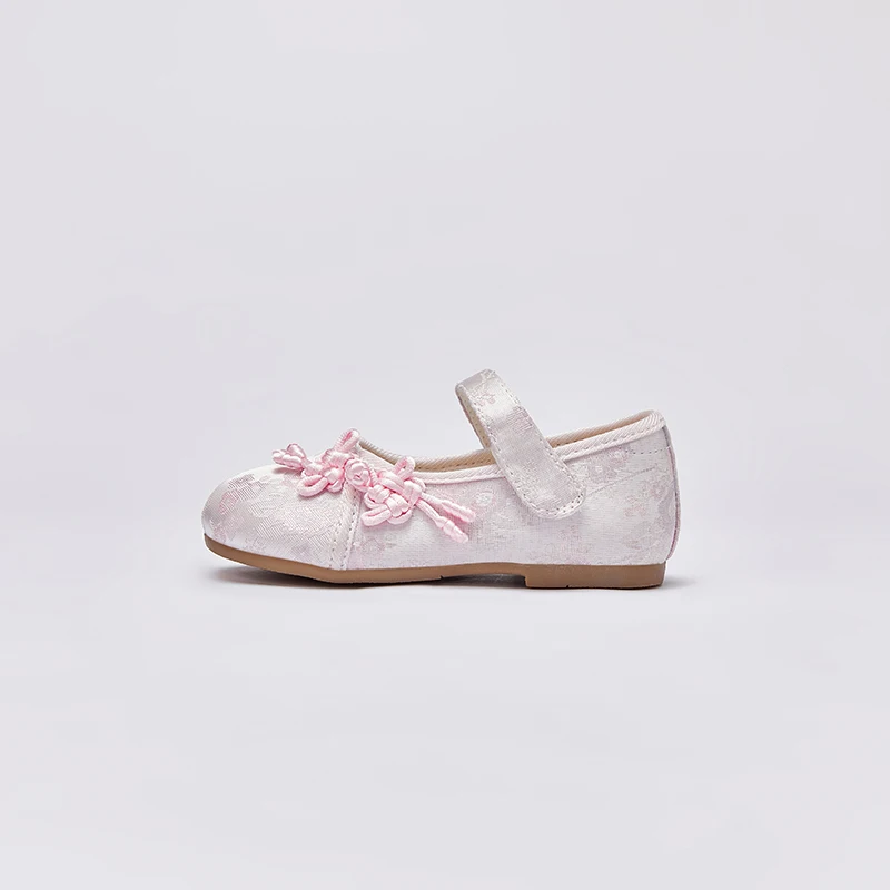 Dave Bella 2024 Spring Girls Leather Shoes Light Pink Outdoor Casual Shoes Satin Patterned Children Princess Shoes DB1247805