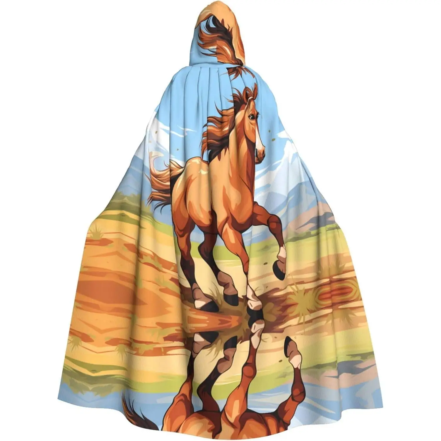 

cartoon Horse Prints Halloween Adult Hooded Cloak for Costume Parties and Cosplay Events Adult Men Women Christmas Cosplay
