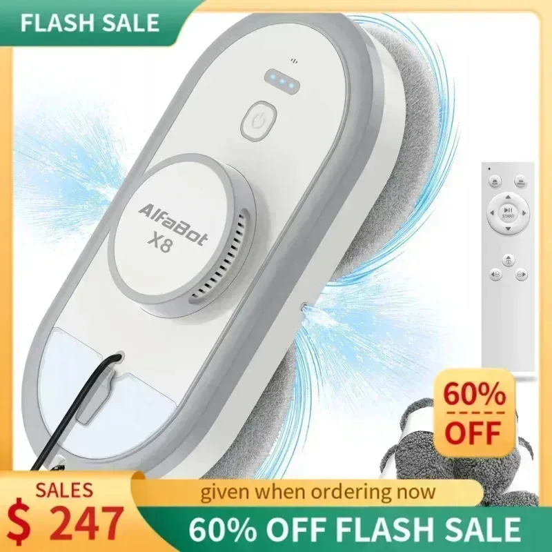 QZA4-AlfaBot X8 Window Cleaning Robot with Dual Water Spray,Voice Assistant,and Smart Vacuum for Highrise Windows,